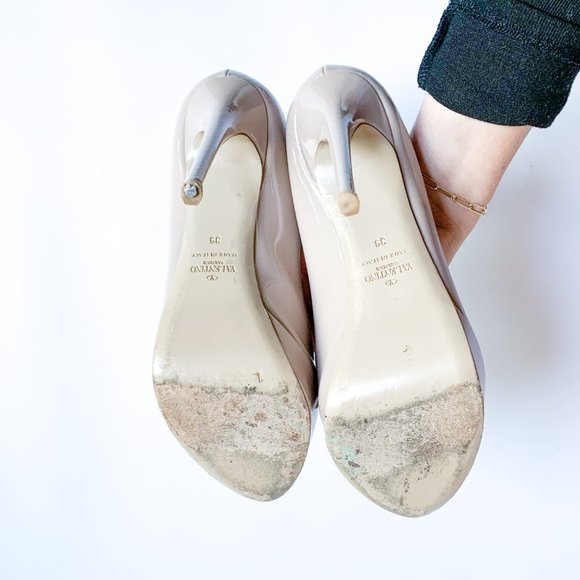 Valentino Patent Leather Bow Peep Toe Heels - Picture 6 of 7